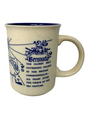 Vintage Bermuda Map Mug Blue Interior Travel Souvenir 1980s